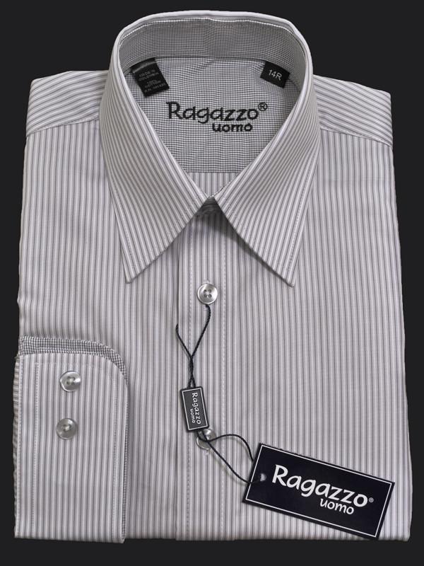 Ragazzo 12059 100% Cotton Boy's Dress Shirt - Stripe - Gray