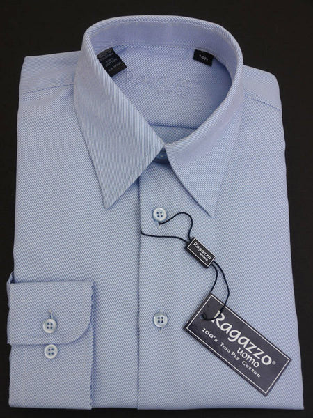 Ragazzo 12251 Sky Blue Boy's Dress Shirt - Tonal Diagonal Weave - 100% ...
