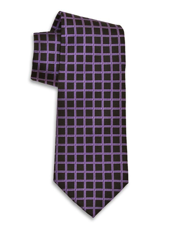 Heritage House 12655 100% Woven Silk Boy's Tie - Geometric Neat - Black/Purple