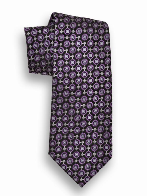 Heritage House 12665 100% Woven Silk Boy's Tie - Geometric Neat - Purple/Black