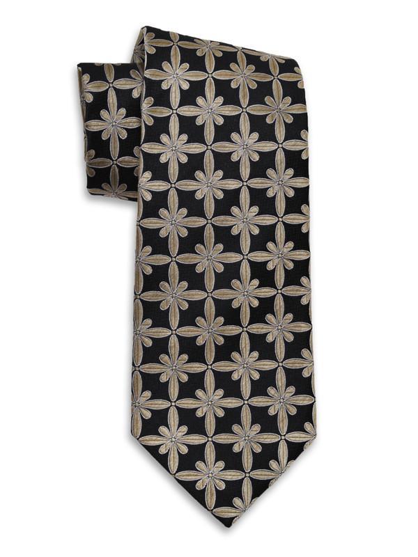 Heritage House 12669 100% Woven Silk Boy's Tie - Geometric Neat - Black/Khaki