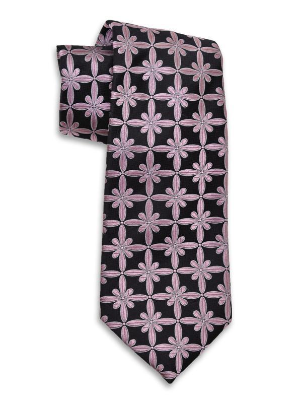 Heritage House 12670 100% Woven Silk Boy's Tie - Geometric Neat - Black/Pink