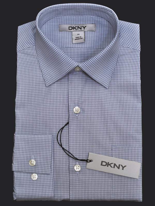 DKNY 12897 100% Cotton Boy's Dress Shirt - Check - Blue
