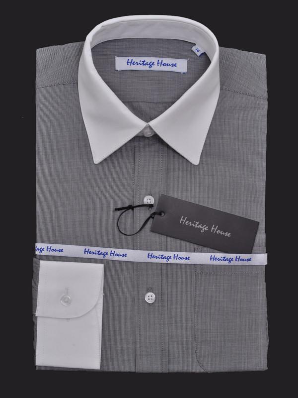 Heritage House 13187 100% Cotton Boy's Dress Shirt - End To End - Gray/White