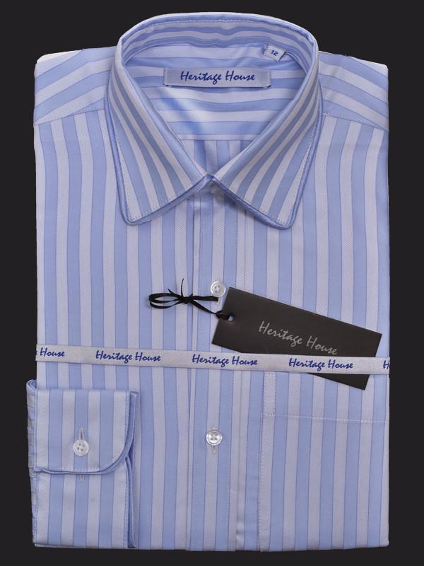 Heritage House 13194 100% Prima Cotton Boy's Dress Shirt - Stripe - Blue