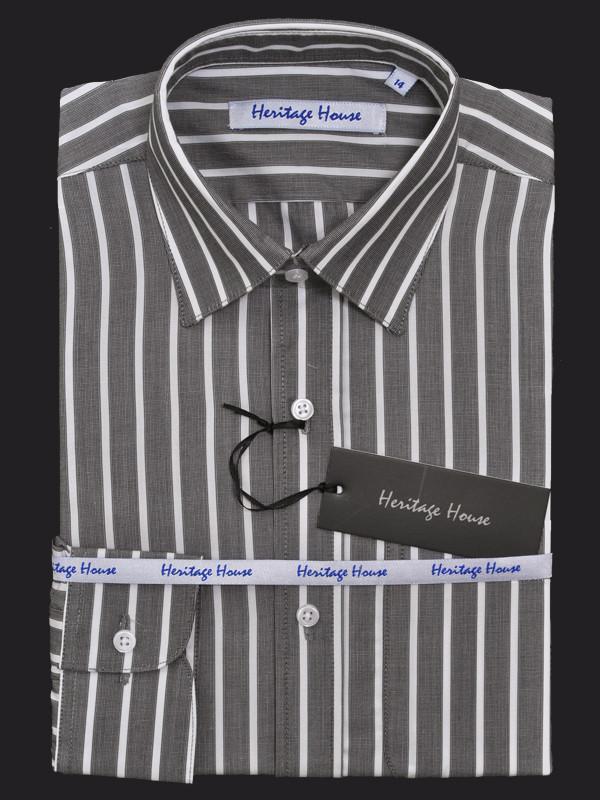 Heritage House 13198 100% Prima Cotton Boy's Dress Shirt - Stripe - Charcoal/White