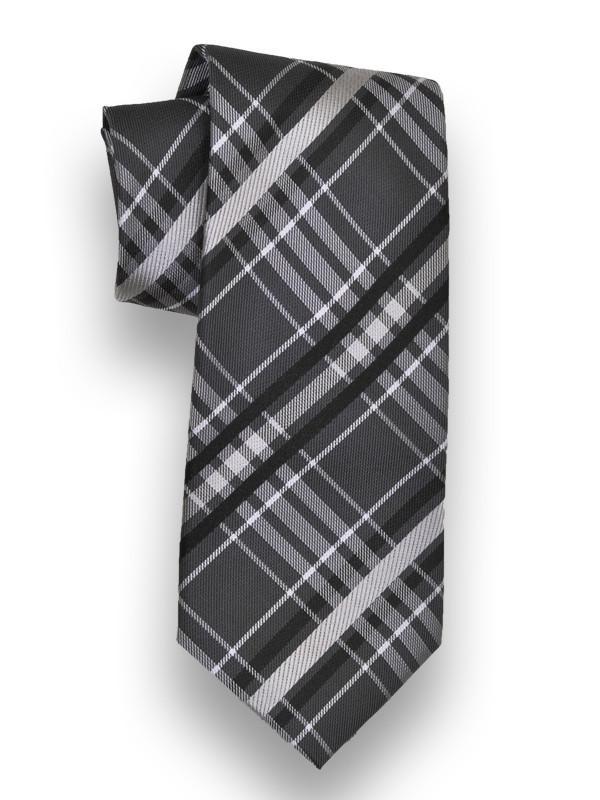 Heritage House 13268 100% Woven Silk Boy's Tie - Plaid - Charcoal/Black