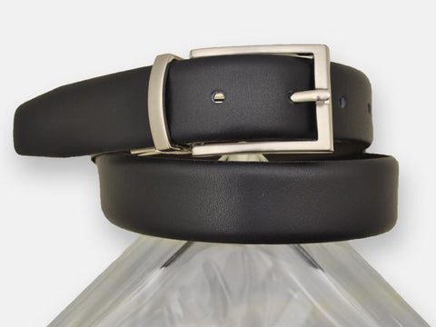 Paul Lawrence 13454 100% leather Boy's Belt - Smooth leather finish - Black / Brown, Silver Buckle and Keeper