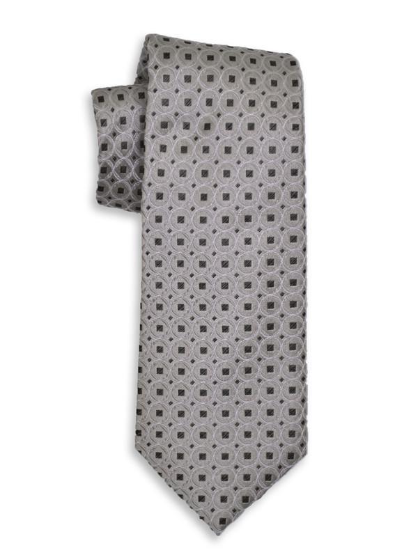 Heritage House 13673 100% Woven Silk Boy's Tie - Geometric Neat - Silver/Black
