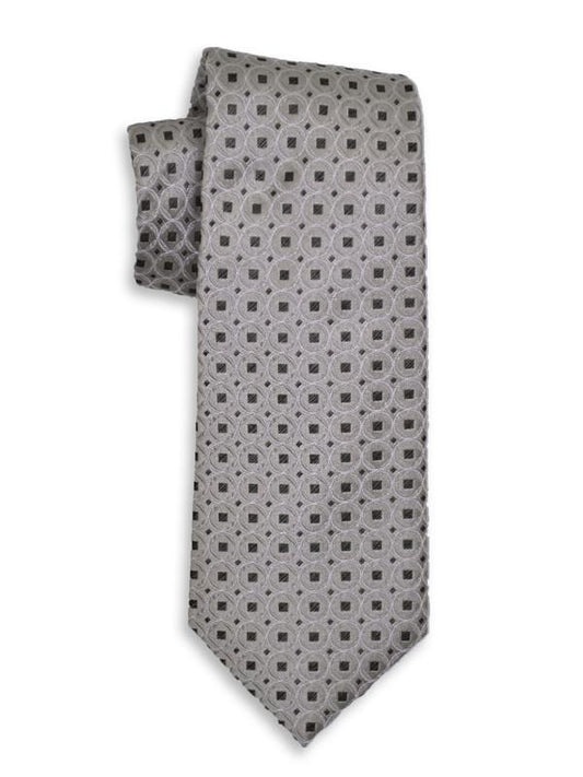 Heritage House 13673 100% Woven Silk Boy's Tie - Geometric Neat - Silver/Black