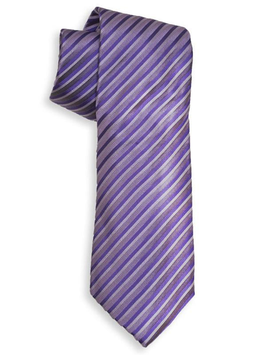 Heritage House 13701 100% Woven Silk Boy's Tie - Stripe - Purple/White