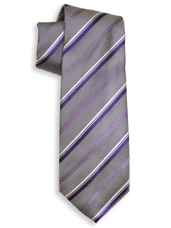 Heritage House 13708 100% Woven Silk Boy's Tie - Stripe - Silver/Purple