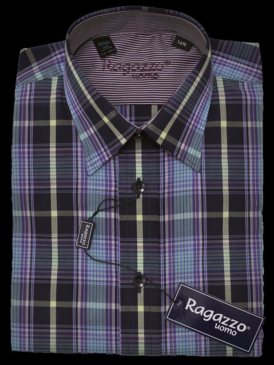 Ragazzo 13794 100% Cotton Boy's Dress Shirt - Plaid - Violet