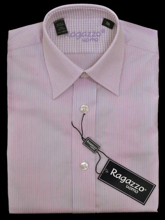 Ragazzo 13806 100% Cotton Boy's Dress Shirt - Stripe - Rose, Long Sleeve