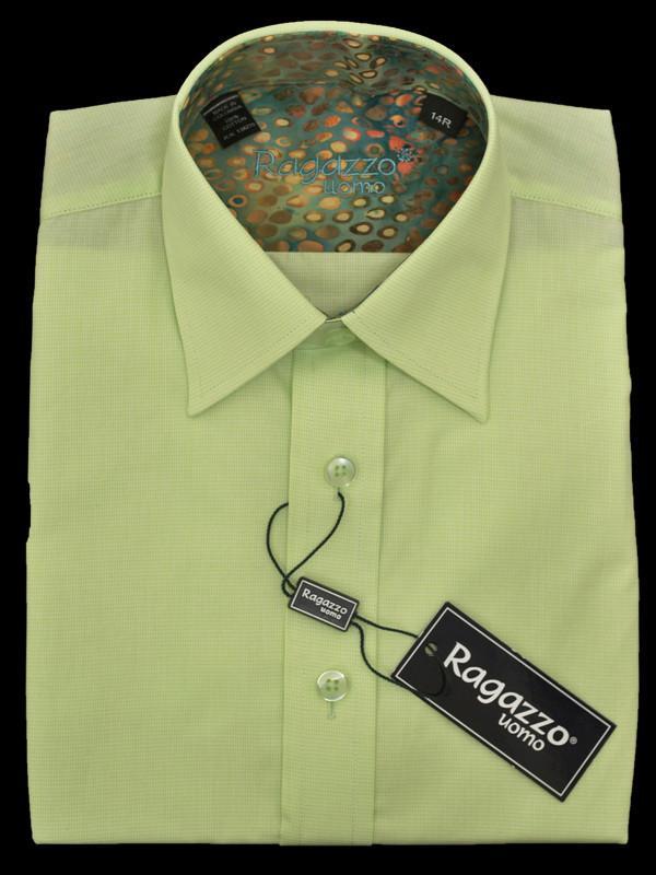 Ragazzo 13815 100% Cotton Boy's Dress Shirt - Mini Check - Lime