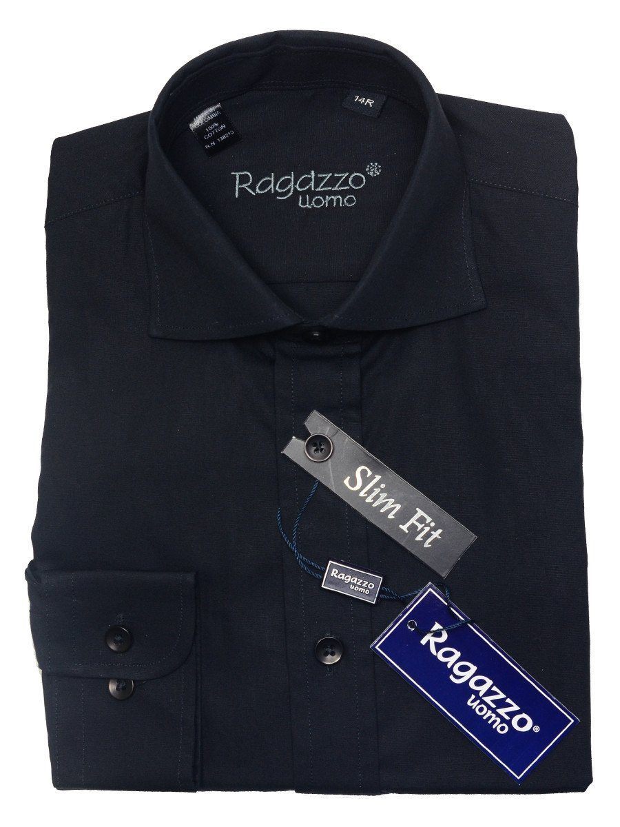 Ragazzo 14071 100% Cotton Slim Fit Boy's Dress Shirt - Solid Broadcloth - Black