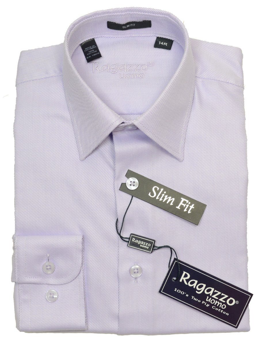Ragazzo 14092 100% Cotton Boy's Slim Fit Dress Shirt - Tonal Diagonal Weave - Lavender, English (or Modified) Spread Collar Boys Dress Shirt Ragazzo 