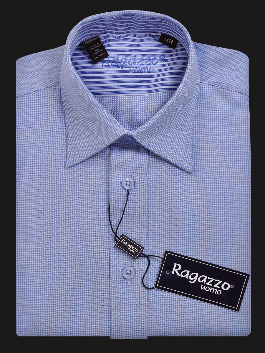 Ragazzo 14305 100% Cotton Boy's Dress Shirt - Mini-Houndstooth - Blue