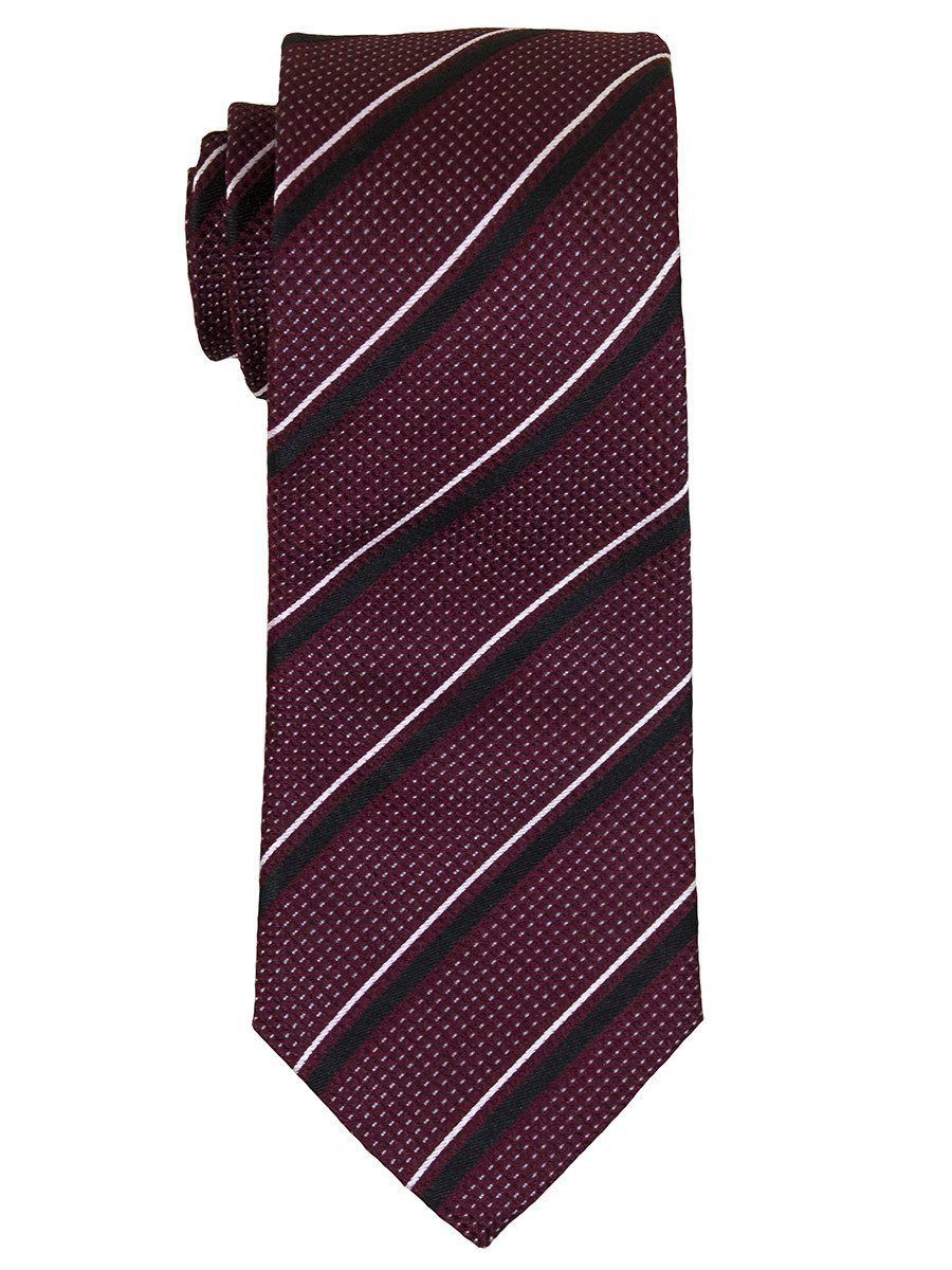 Heritage House 14447 100% Woven Silk Boy's Tie - Stripe - Burgundy/Black