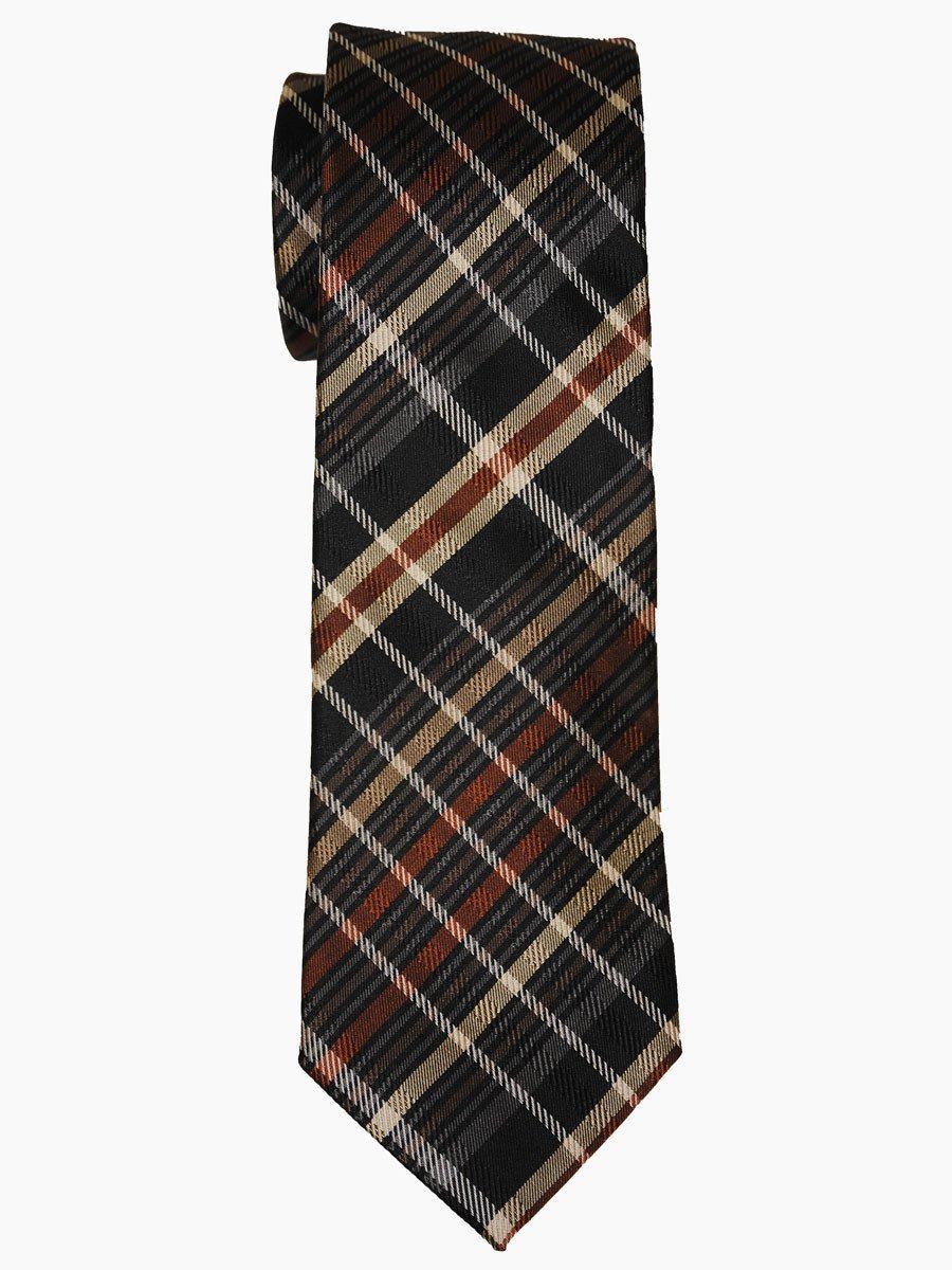 Heritage House 14472 100% Woven Silk Boy's Tie - Plaid - Black/Khaki/Rust
