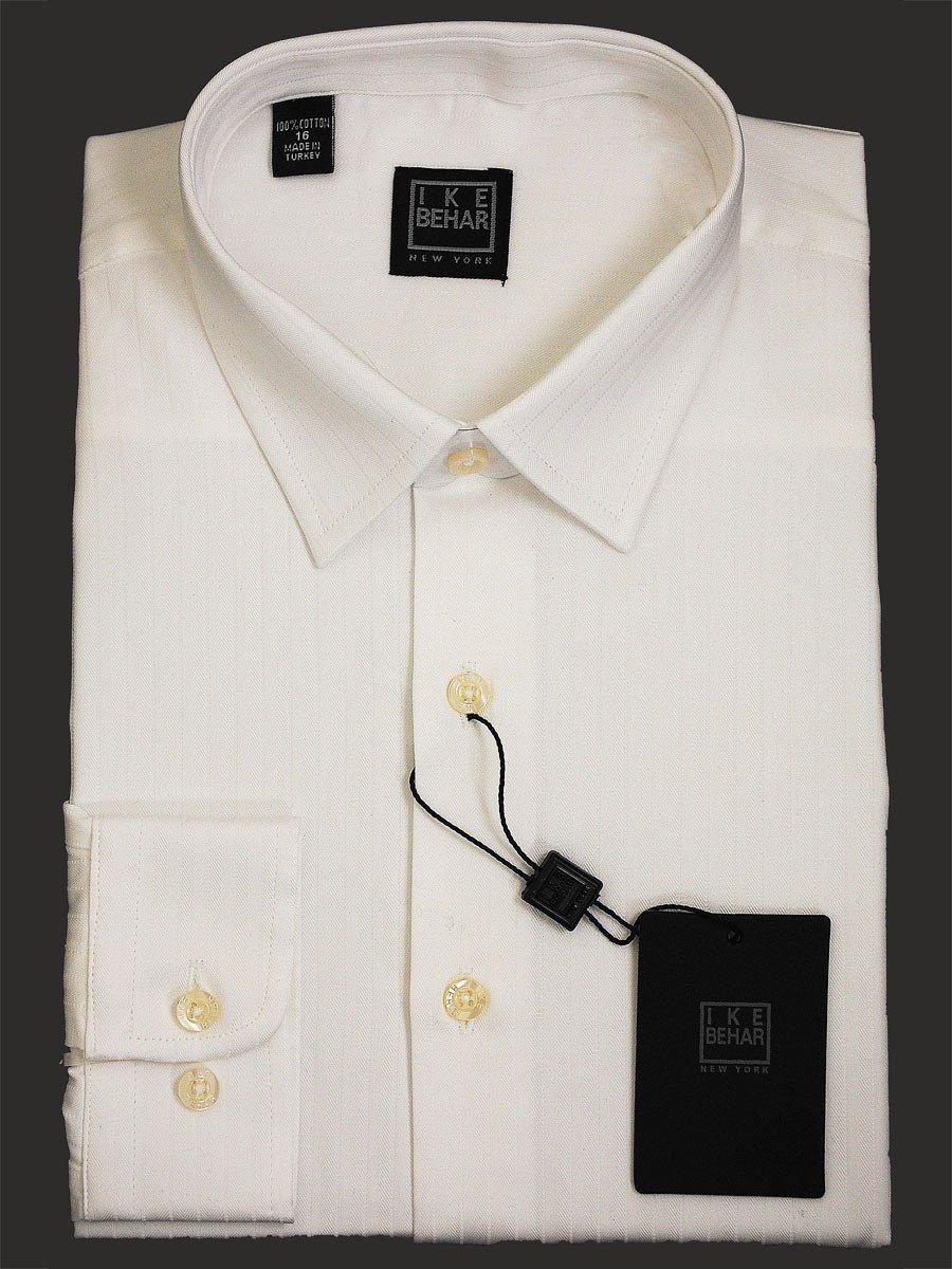 Ike Behar 14783 100% Cotton Boy's Dress Shirt - Tonal stripe - White, Long Sleeve