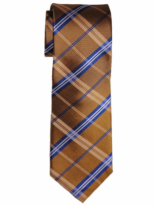 Heritage House 15534 100% Woven Silk Boy's Tie - Plaid - Brass/Blue