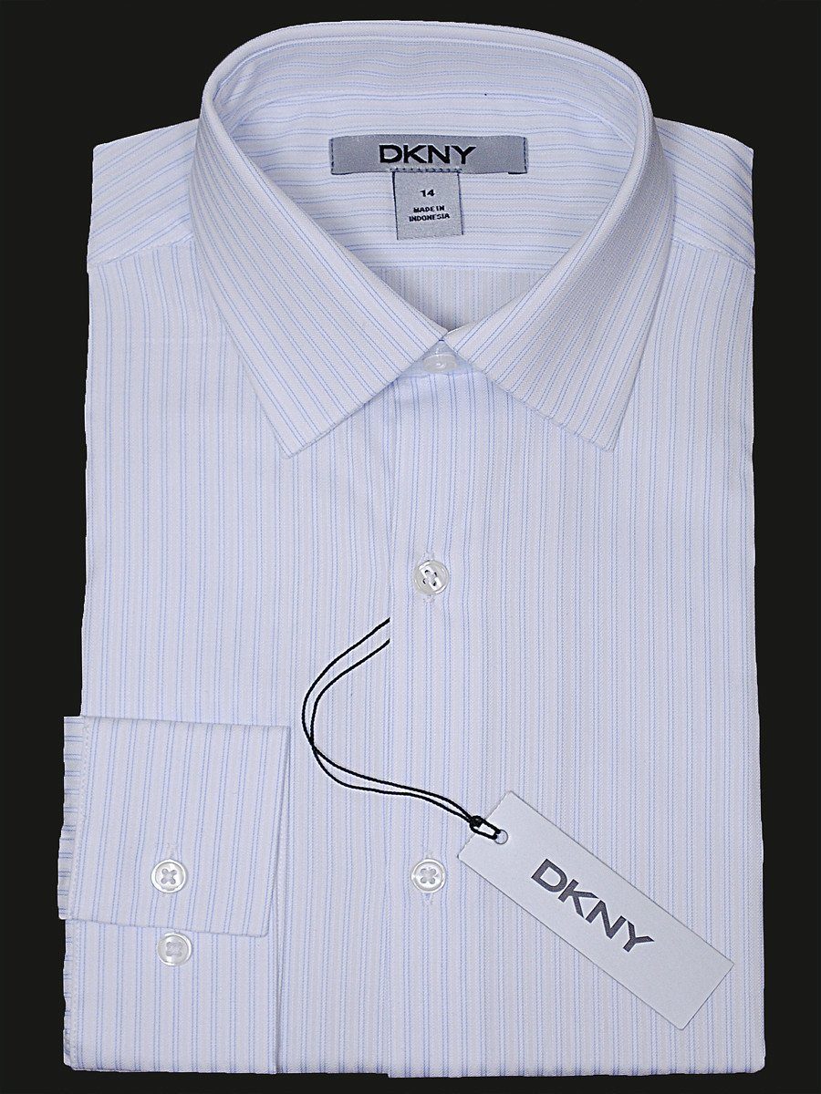 DKNY 15823 100% Cotton Boy's Dress Shirt - Stripe - White/Blue