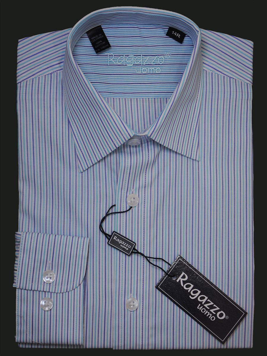 Ragazzo 15968 100% Cotton Boy's Dress Shirt - Stripe - Blue
