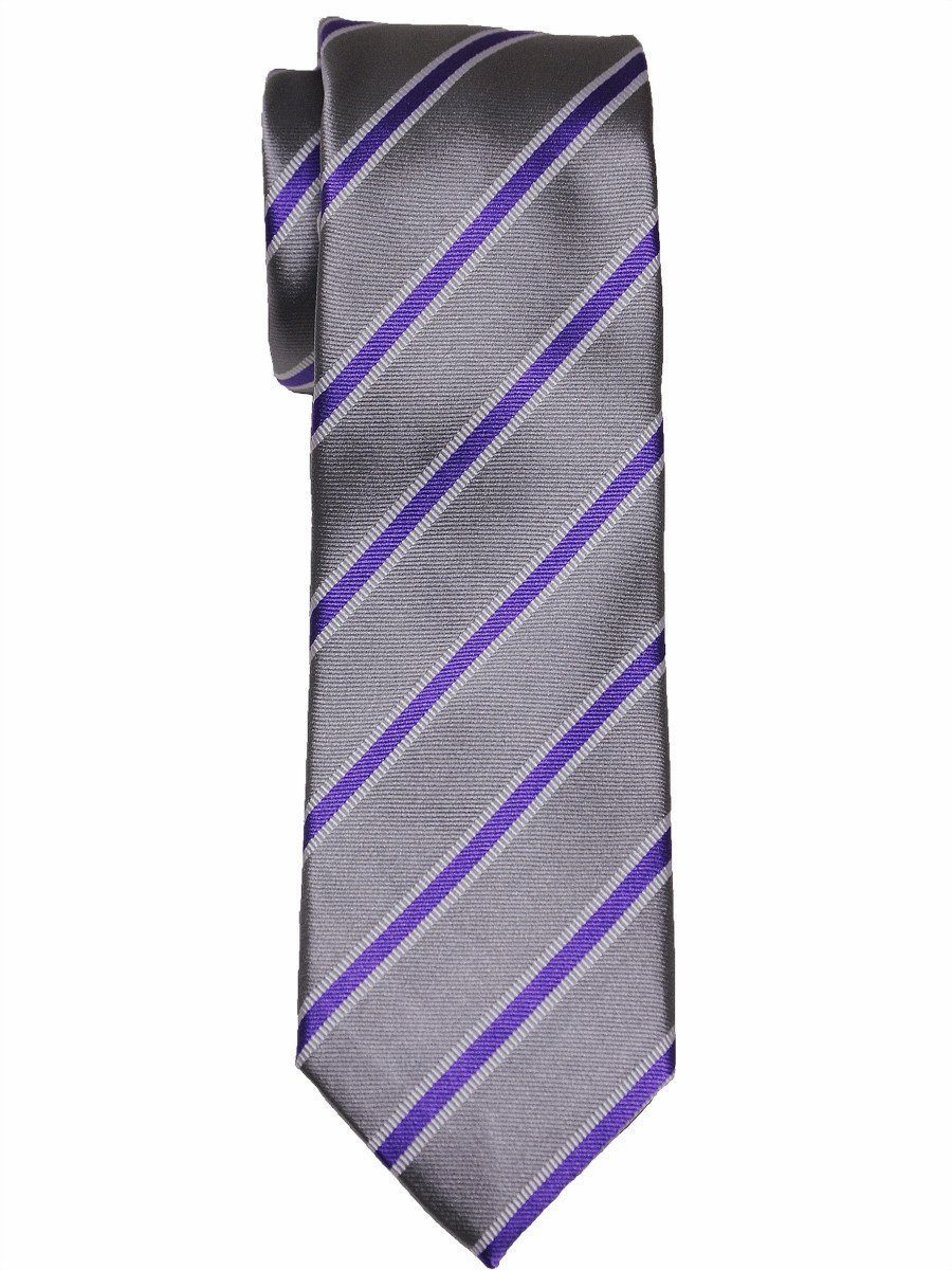 Heritage House 16071 100% Woven Silk Boy's Tie - Stripe - Silver/Purple