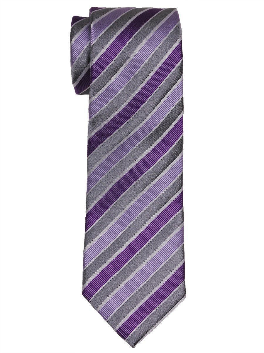 Heritage House 16077 100% Woven Silk Boy's Tie - Stripe - Silver/Purple