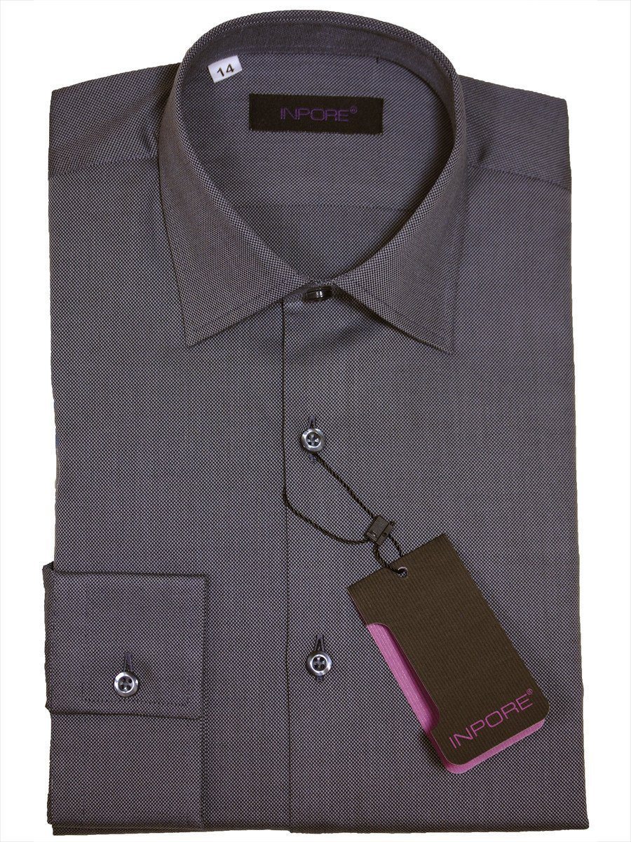 Inpore 16303 100% Cotton Boy's Dress Shirt - Weave - Charcoal, Contemporary Slim Fit