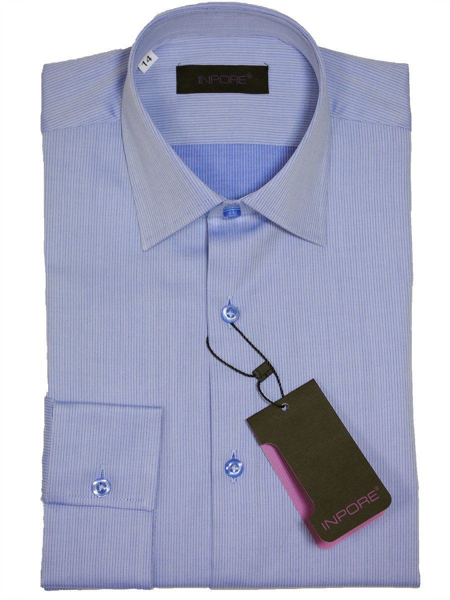 Inpore 16317 100% Cotton Boy's Dress Shirt - Solid Broadcloth - Blue, Slim Fit