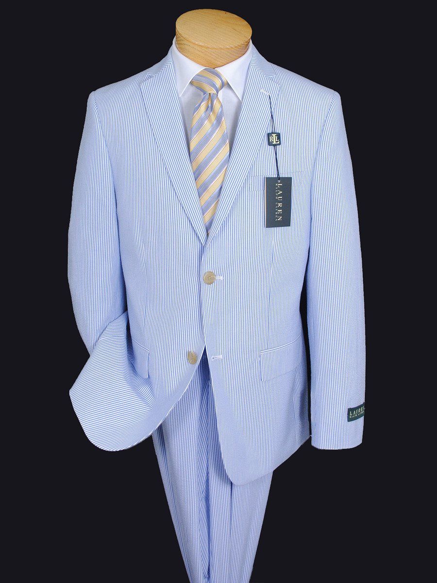 Lauren Ralph Lauren 16346 100% Cotton Boy's Suit Separates Jacket - Seersucker - Blue/White