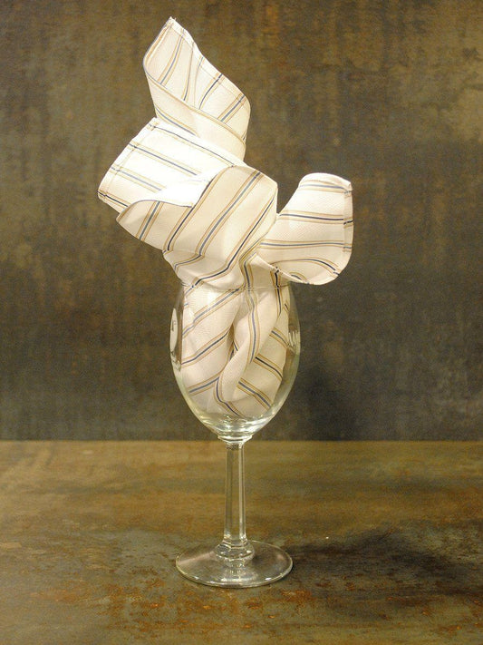 Boy's Pocket Square 16418 White/Tan/Blue Stripe