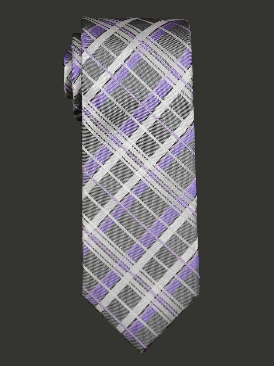 Heritage House 16440 Grey/Purple  Boy's Tie - Plaid - 100% Silk Woven - Wool Blend Lining