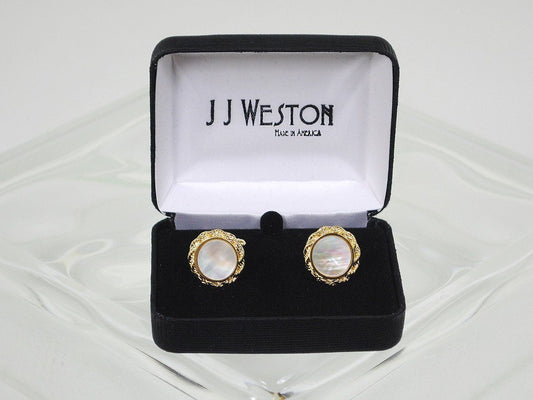 Boy's Cuff Links 16579 Gold/Pearl