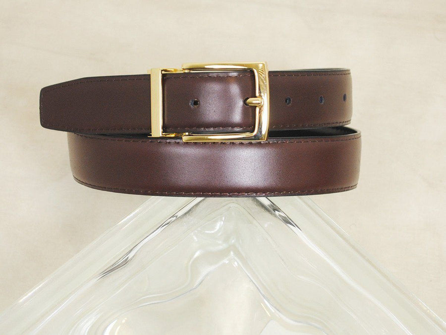 B/Master 16730 Genuine leather Boy's Belt - Smooth leather finish - Black / Brown, Gold Buckle and Keeper