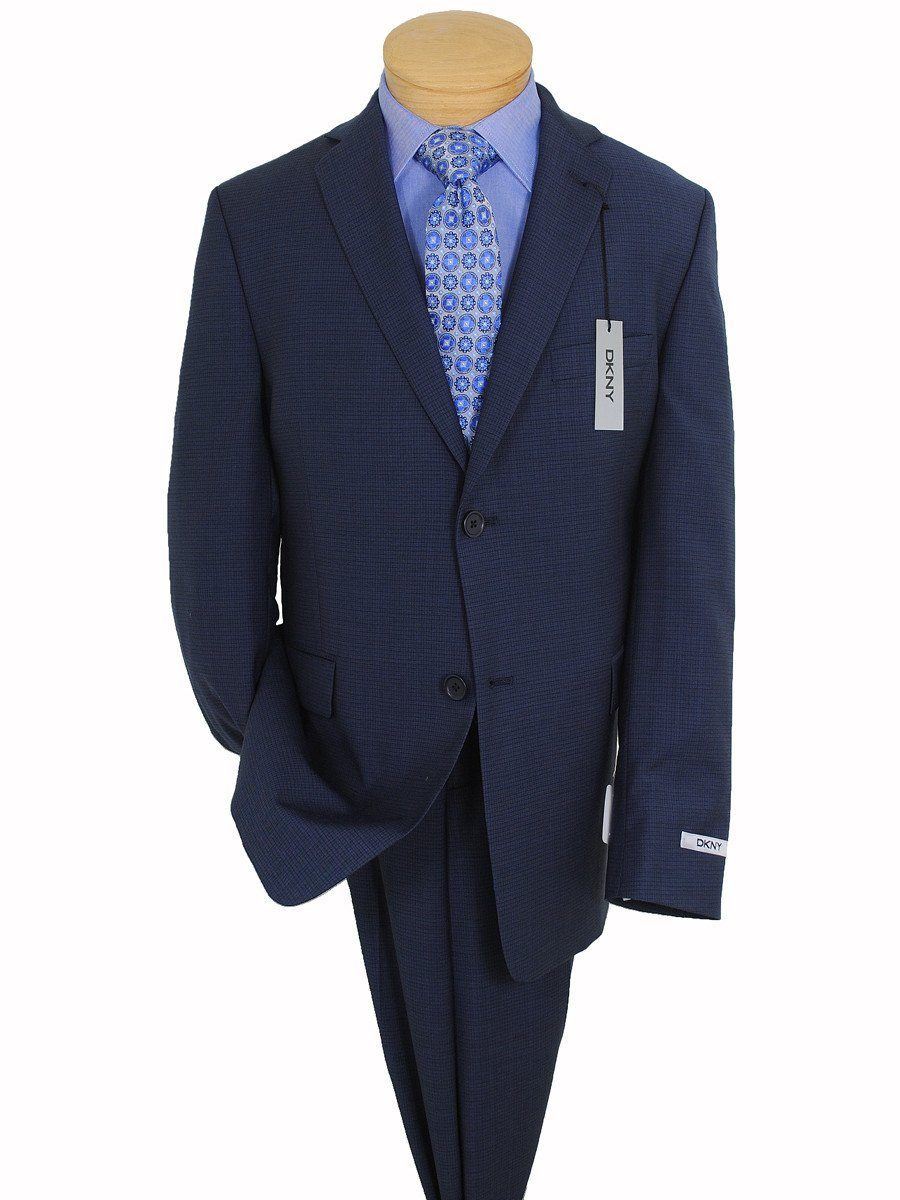 DKNY 16740 100% Wool Boy's Suit - Mini-Check - Blue