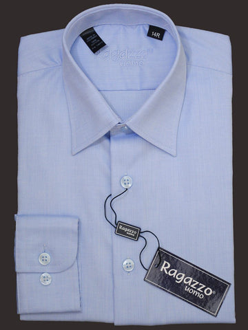 Ragazzo 16988 Sky Blue Boy's Dress Shirt - Tonal Herringbone - 100% Cotton - Long Sleeve - Button Cuff
