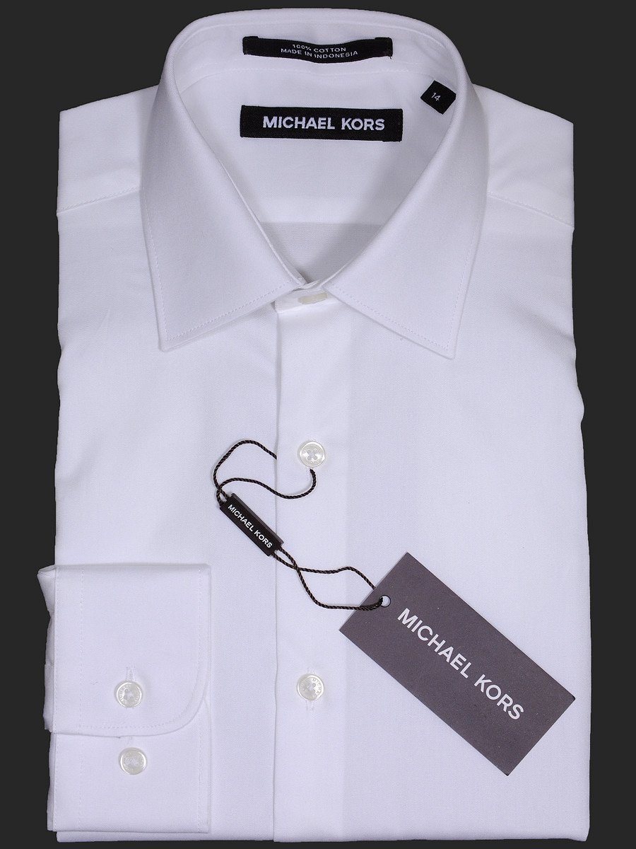 Michael Kors 17100 100% Cotton Boy's Dress Shirt- Solid Broadcloth - White