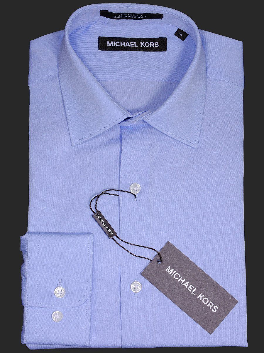 Michael Kors 17116 Light Blue Boy's Dress Shirt - Solid Broadcloth - 100% Cotton - Long Sleeve - Button Cuff
