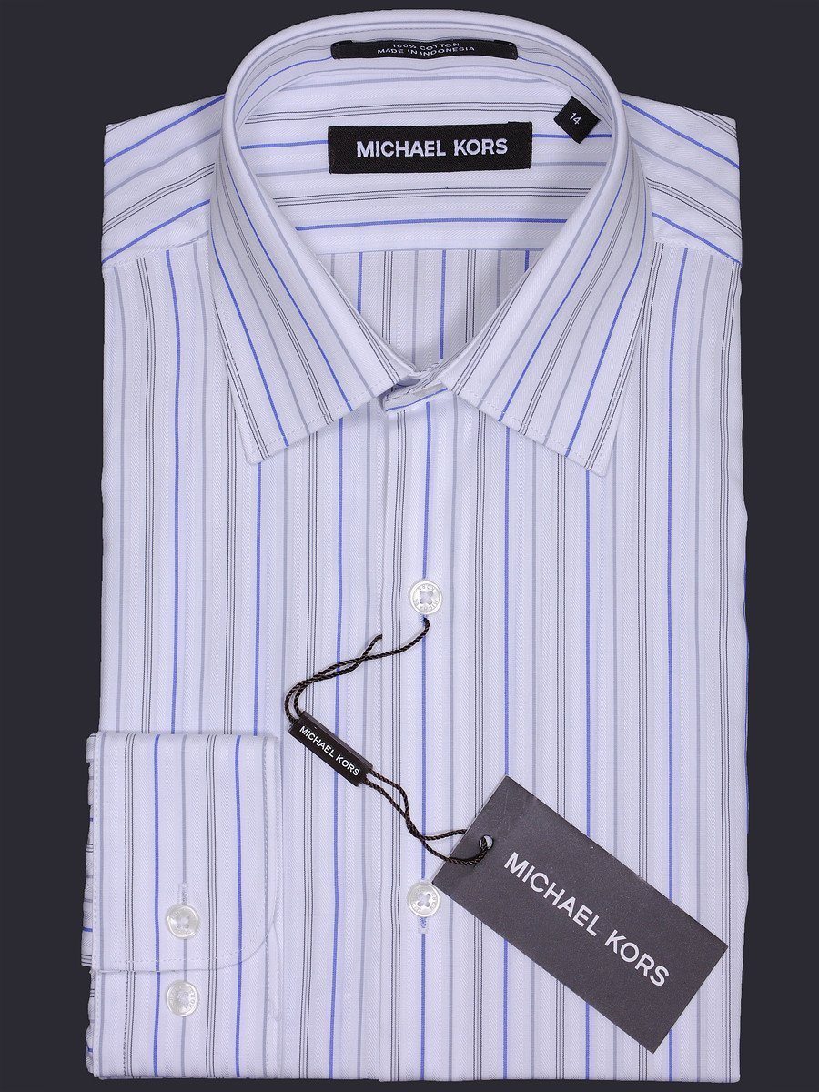 Michael Kors 17144 100% Cotton Boy's Dress Shirt - Stripe - White/Blue, Modified Spread Collar