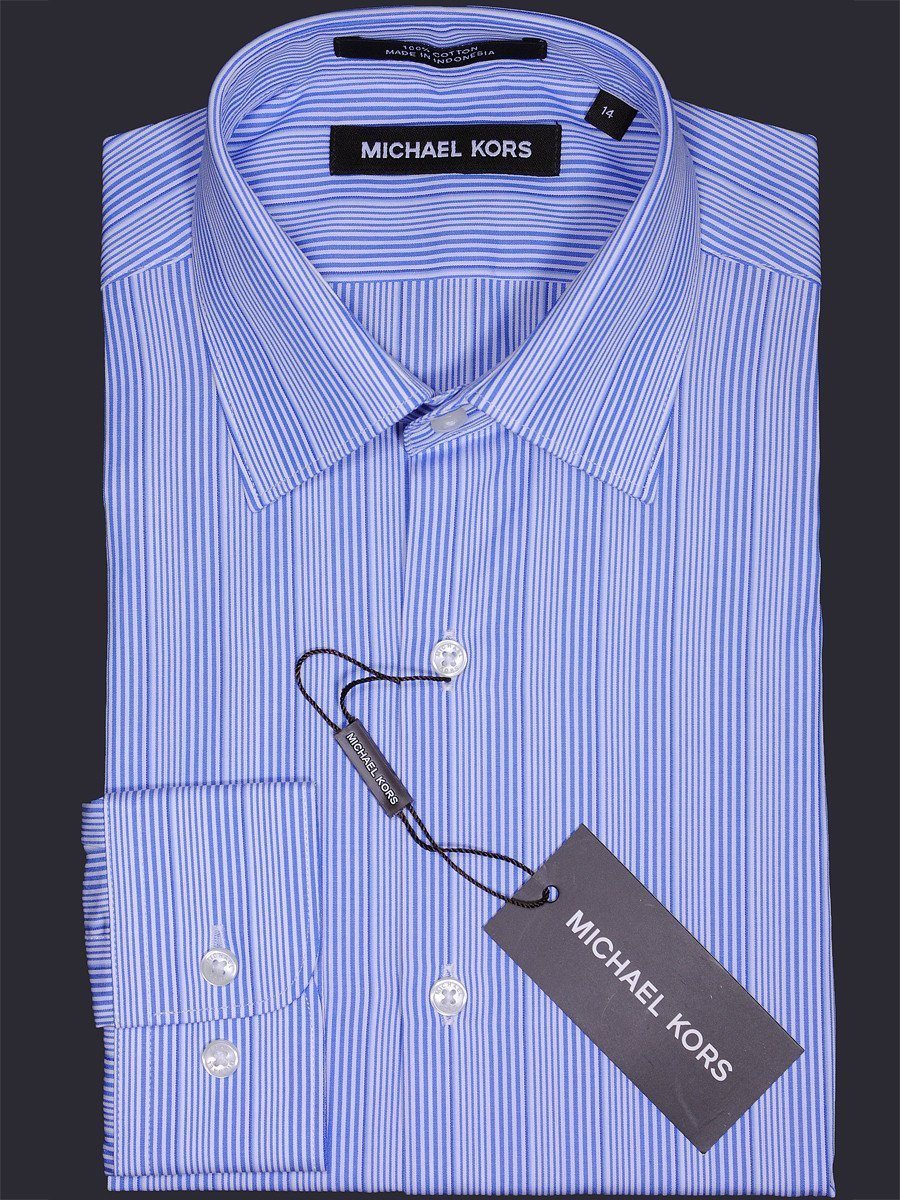 Michael Kors 17151 Blue/White Boy's Dress Shirt - Stripe - 100% Cotton - Long Sleeve- Button Cuff