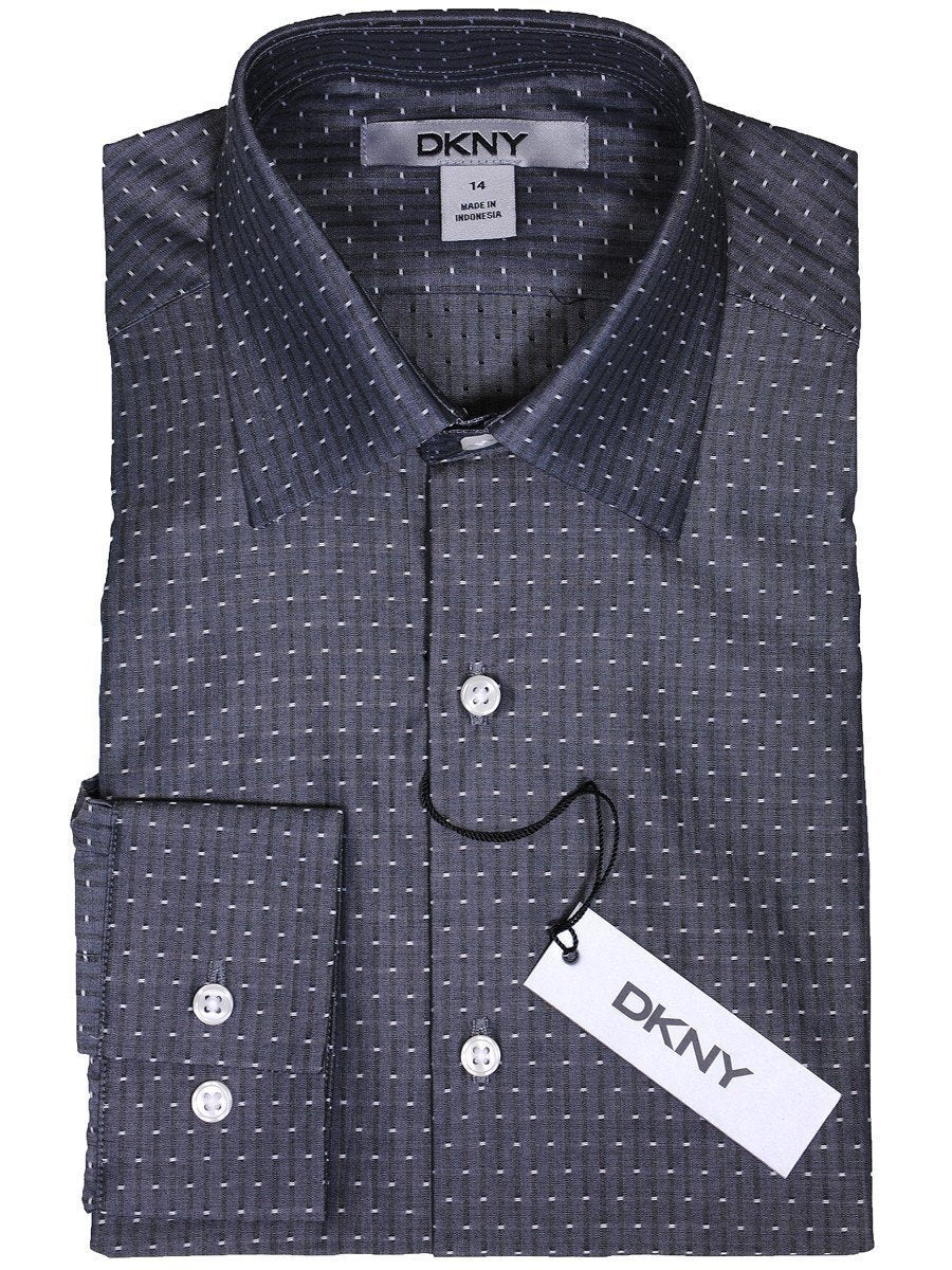 DKNY 17158 100% Cotton Boy's Dress Shirt - Dot/Stripe - Charcoal, Long Sleeve