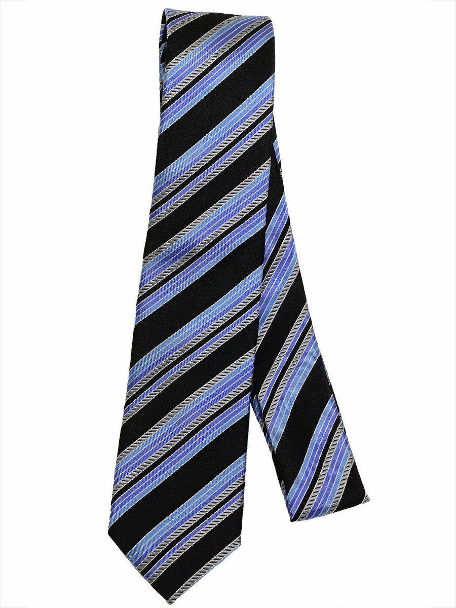 Heritage House 17244 100% Silk Boy's Tie - Diagonal Stripes - Black / Silver / Blue