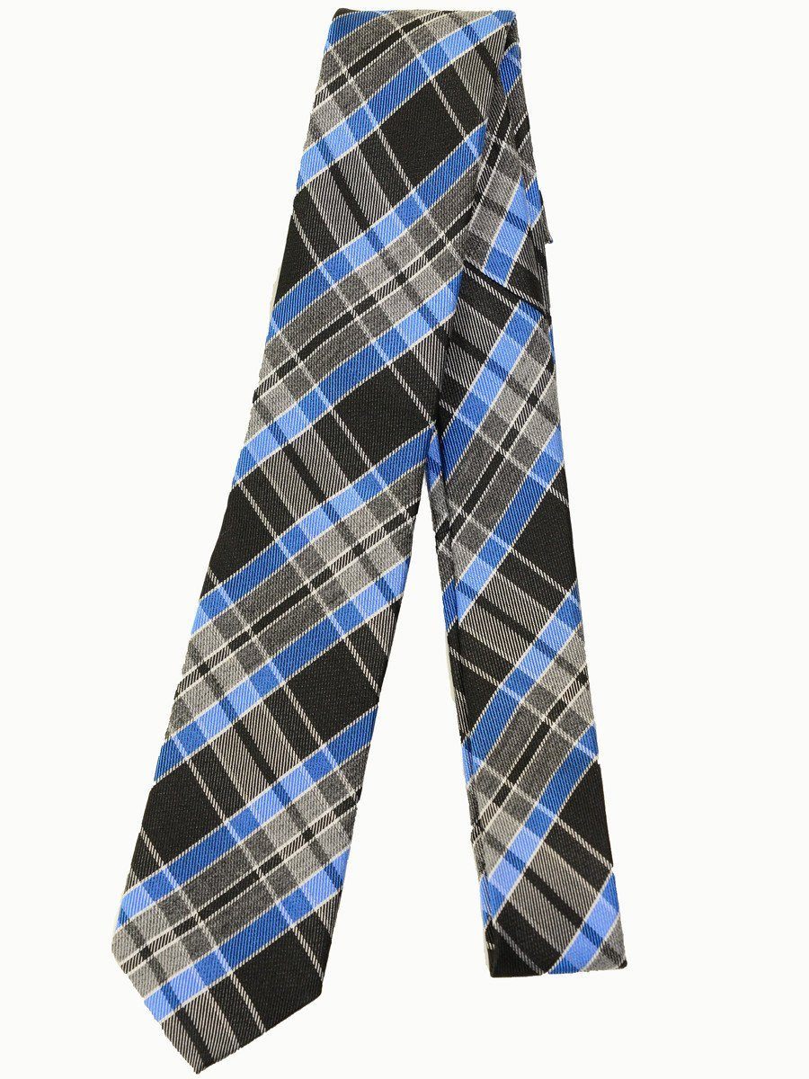 Heritage House 17268 100% Silk Woven Boy's Tie - Plaid Design - Black/Blue/Grey, Skinny