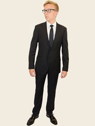 Trend by Maxman 17274 Black Skinny Fit Young Man's Suit Separate Jacket - Solid Gabardine - 100% Tropical Worsted Super 140 Wool - Lined