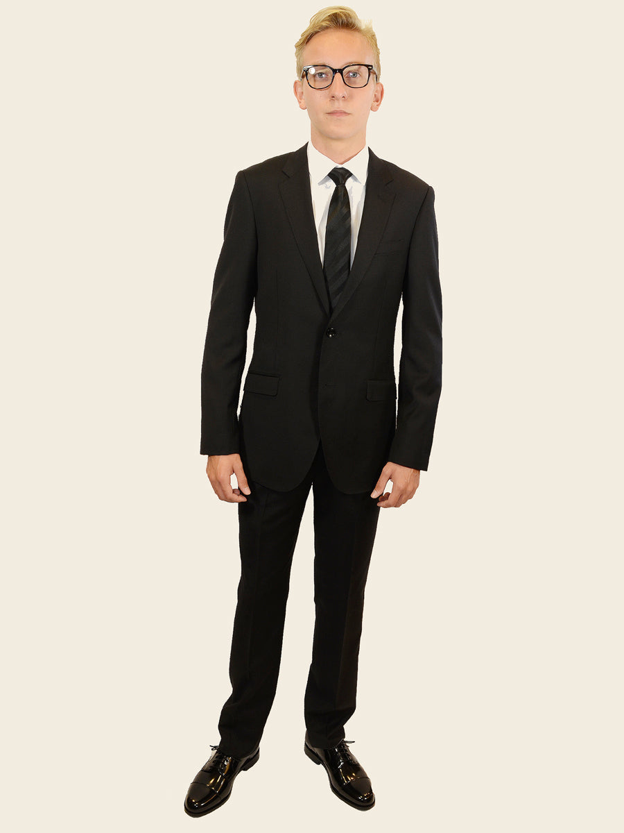 Trend by Maxman 17274 Black Skinny Fit Young Man's Suit Separate Jacket - Solid Gabardine - 100% Tropical Worsted Super 140 Wool - Lined