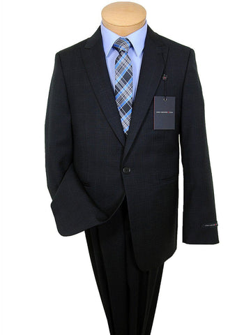Image of John Varvatos 17794 100% Tropical Worsted Wool Boy's 2-Piece Suit - Plaid - Black, 1-Button Single Breasted, Plain Front Pant Boys Suit John Varvatos 