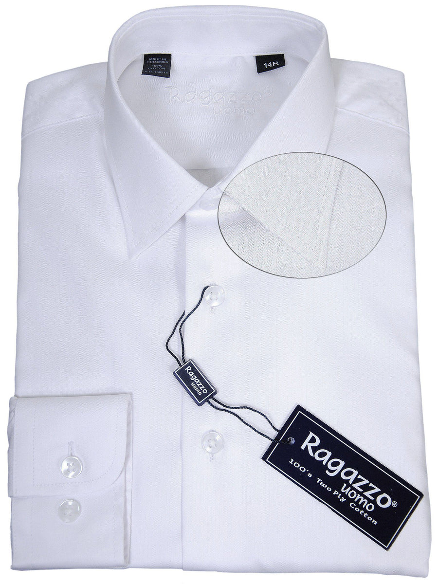 Ragazzo 17933 100% Cotton Boy's Dress Shirt - Tonal Stripe - White, Long Sleeve Boys Dress Shirt Ragazzo 